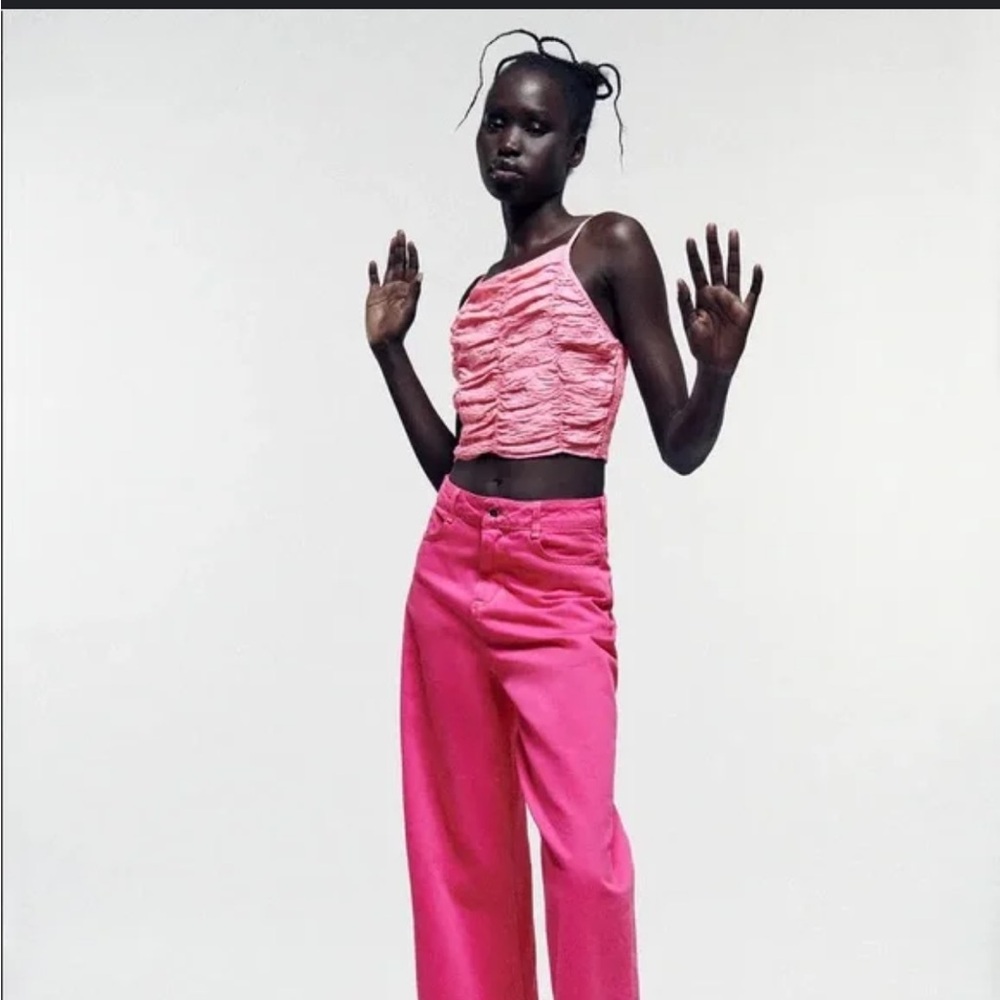 Zara Vibrant Pink Crop Top and Pants Set